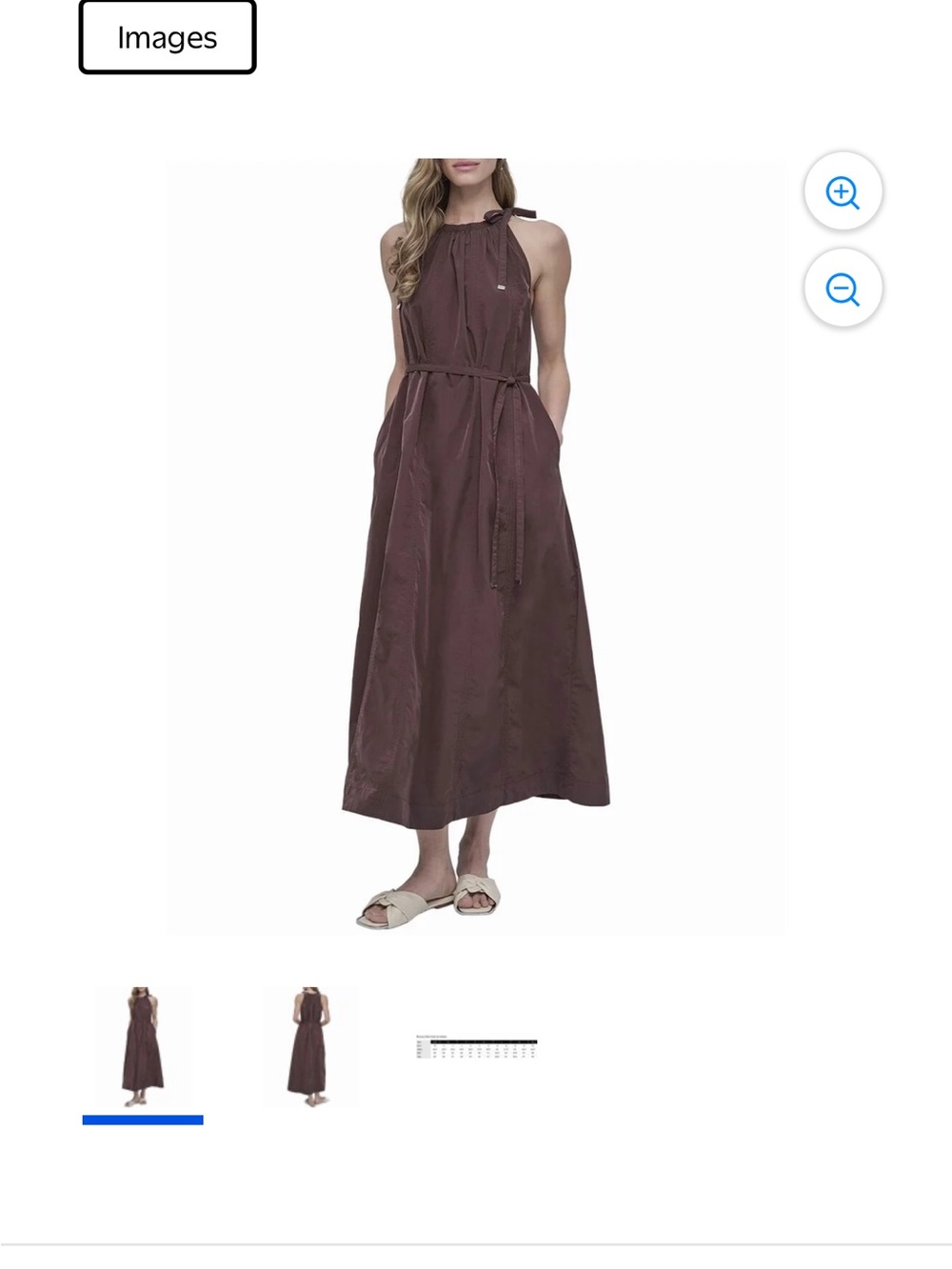DKNY Brown Halter Midi Dress with Tie Waist